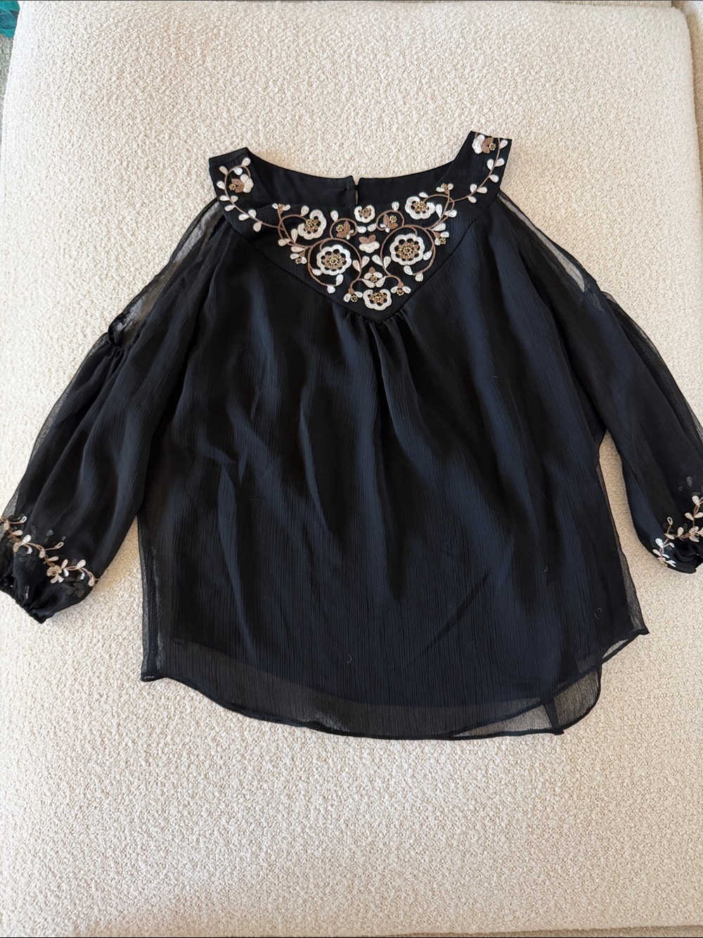 WHBM Embroidered Black Cold-Shoulder Blouse - size M